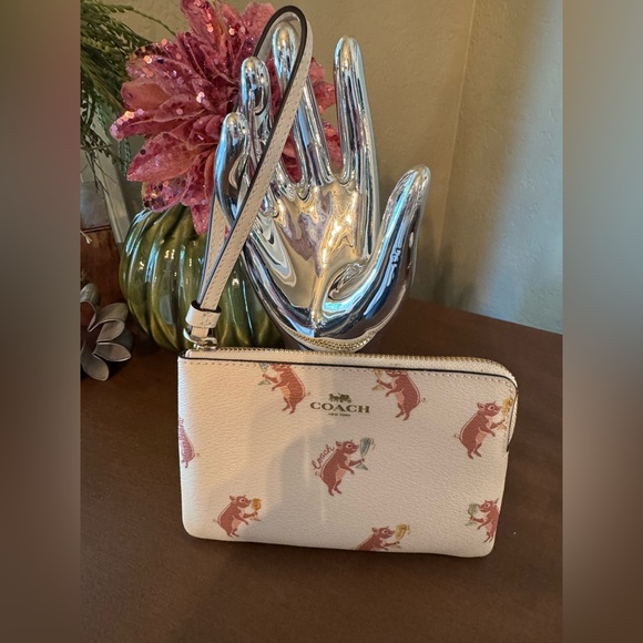 Coach White Wristlet with Playful Party Pig Design - Picture 1 of 8